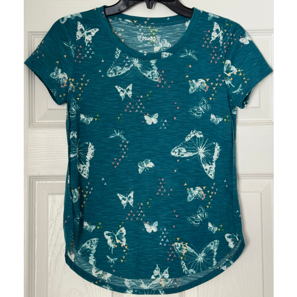 Girls Mudd Teal Butterfly Short Sleeve Tee 14